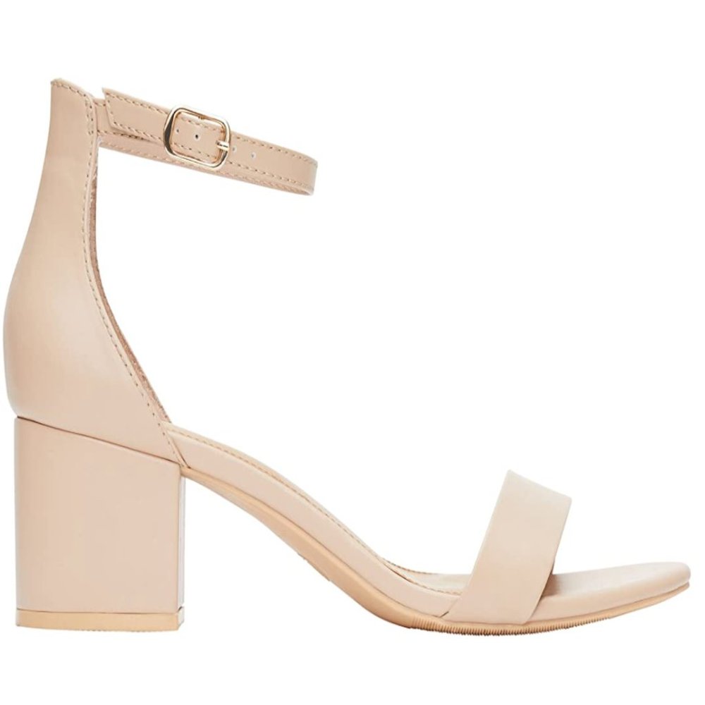Women Low Mid Heel Open Toe Heel - Nude Cream
